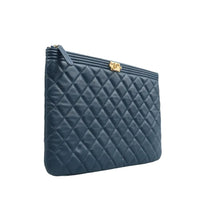 Load image into Gallery viewer, CHANEL O Case Quilted Leather Clutch Bag Navy Blue
