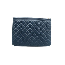 Load image into Gallery viewer, CHANEL O Case Quilted Leather Clutch Bag Navy Blue
