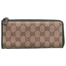 Load image into Gallery viewer, Gucci  Monogram Metal Bar Zip Around Wallet Brown
