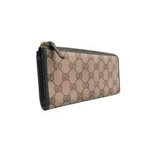 Load image into Gallery viewer, Gucci  Monogram Metal Bar Zip Around Wallet Brown
