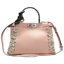 Load image into Gallery viewer, Fendi Peekaboo Vitello Seta Shiny Nappa Ribbon Lace Up Floral Satchel Baby Pink
