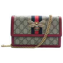 Load image into Gallery viewer, Gucci Web Queen Margaret GG Supreme Canvas Chain Wallet Beige
