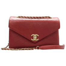 Load image into Gallery viewer, Chanel Envelope Flap Lambskin Chevron Stitched Medium Shoulder Bag Red
