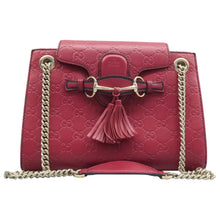 Load image into Gallery viewer, Gucci Emily Medium GG Guccissima Patent Leather Chain Shoulder Bag Red
