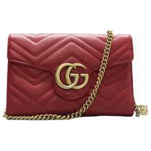 Load image into Gallery viewer, Gucci GG Marmont Matelasse Calfskin Chain Wallet Hibiscus Red
