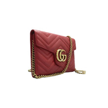 Load image into Gallery viewer, Gucci GG Marmont Matelasse Calfskin Chain Wallet Hibiscus Red
