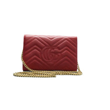 Load image into Gallery viewer, Gucci GG Marmont Matelasse Calfskin Chain Wallet Hibiscus Red
