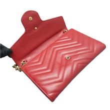 Load image into Gallery viewer, Gucci GG Marmont Matelasse Calfskin Chain Wallet Hibiscus Red
