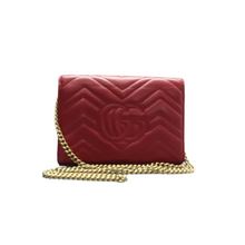 Load image into Gallery viewer, GUCCI GG Marmont Chain Wallet Leather Shoulder Bag Red
