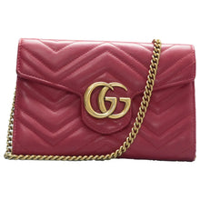 Load image into Gallery viewer, Gucci GG Marmont Matelasse Calfskin Chain Wallet Hibiscus Red
