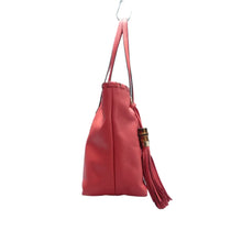 Load image into Gallery viewer, Gucci Pebbled Calfskin Bamboo Tassel Tote Bag Red
