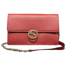 Load image into Gallery viewer, GUCCI Interlocking Wallet On Chain Leather Shoulder Bag Red
