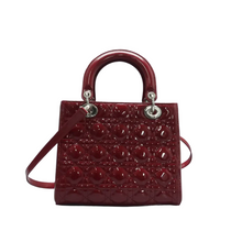 Load image into Gallery viewer, Christian Dior Lady Dior Medium Patent Leather Satchel Bag Red
