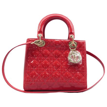 Load image into Gallery viewer, Christian DIOR Lady Dior Patent Leather Satchel Bag Red
