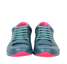 Load image into Gallery viewer, Gucci Leather Fringe Sneakers Teal
