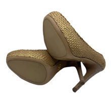 Load image into Gallery viewer, Prada Leather Woven Heel Pump Gold
