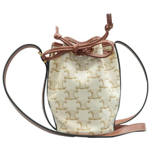 Load image into Gallery viewer, Celine Drawstring Bucket Triomphe Canvas Calfskin Shoulder Bag White Tan
