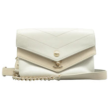 Load image into Gallery viewer, CHANEL Double Flap Chevron Quilted Leather Crossbody Bag White
