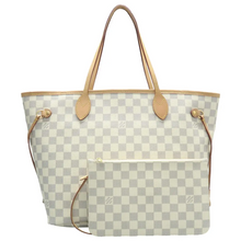 Load image into Gallery viewer, Louis Vuitton Neverfull MM W/P Damier Azur Canvas Shoulder Bag White
