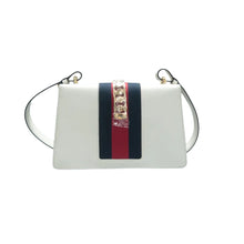 Load image into Gallery viewer, GUCCI Sylvie  Embroidered Leather Shoulder Bag White
