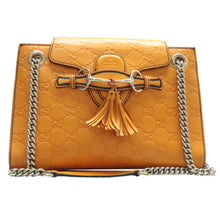 Load image into Gallery viewer, Gucci Emily Medium GG Guccissima Patent Leather Chain Shoulder Bag Orange
